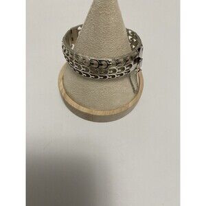 Vintage Signed Crown Trifari Silver Tone Ornate Open Work Hinged Bangle Bracelet